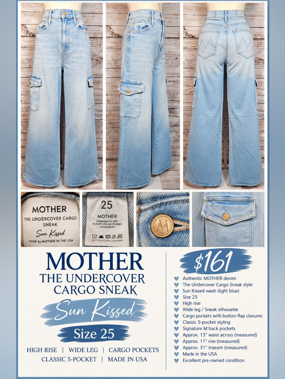 MOTHER The Undercover Cargo Sneak High Rise Wide Leg Jeans 25 Sun Kissed